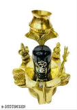Black brass Shiva Parivar Shivalinga set with Trishul and Nag, decorative temple item for home worship