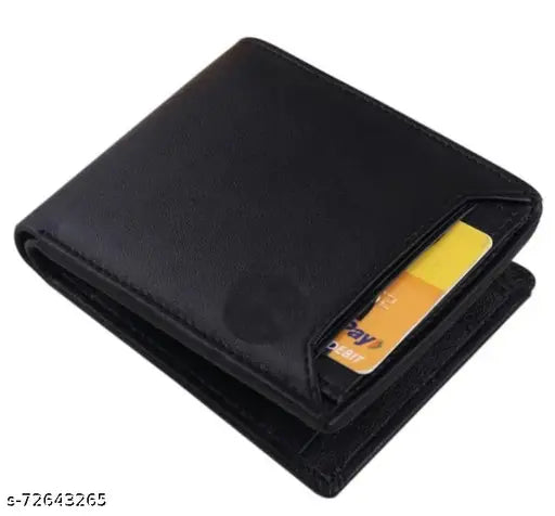 Black PU leather TAQWA Men's formal travel wallet, featuring 3 card slots and a zip compartment for coins and currency