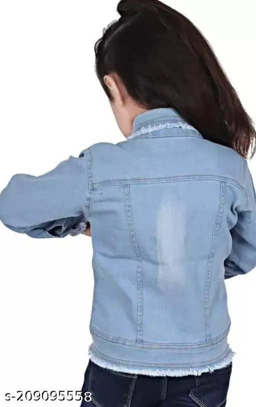 Denim kids 3 stripe jacket light, solid pattern for ages 5-12 years, Made in India