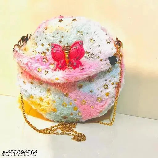 Stylish sling bag with butterfly design, pastel pink and blue color scheme
