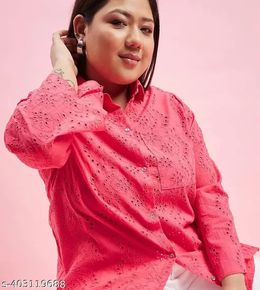 Dirty pink cotton long-sleeved top with embroidery by Austivo Shiply, women's size XXXL