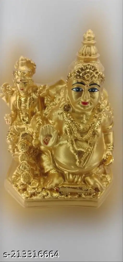 Gold idol of Hindu deity Lord Kubera with wealth symbol, 10cm tall