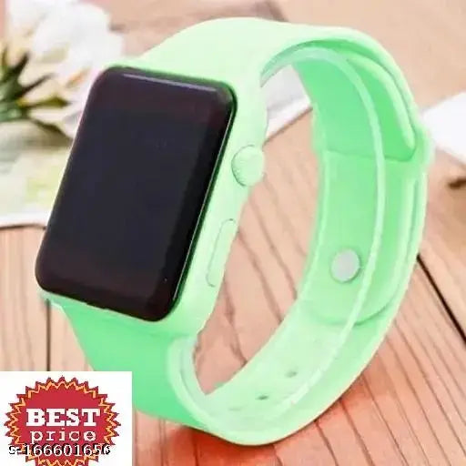 Green digital rubber watch with LED screen, adjustable strap