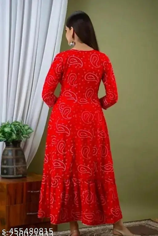 Rayon embroidered 5001 Rad Anarkali, traditional Indian dress with three-quarter sleeves and intricate embellishments. Available in multiple sizes from M to 6XL