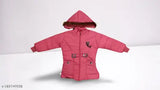 Pink padded toddler jacket with a hood, zip closure