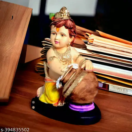 Resin Krishna Idol for Home Decor, Indian God Lord Krishna Statue with Flute, 15.5cm x 18.5cm x 9cm