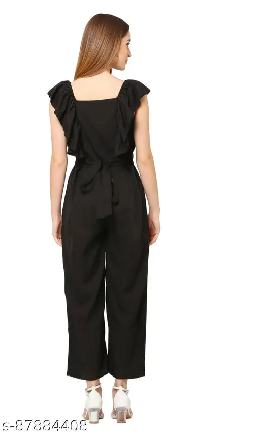 Women's poly crepe sleeveless solid net jumpsuit, ideal for parties and events. High-quality Crepe fabric ensures awesome fitting
