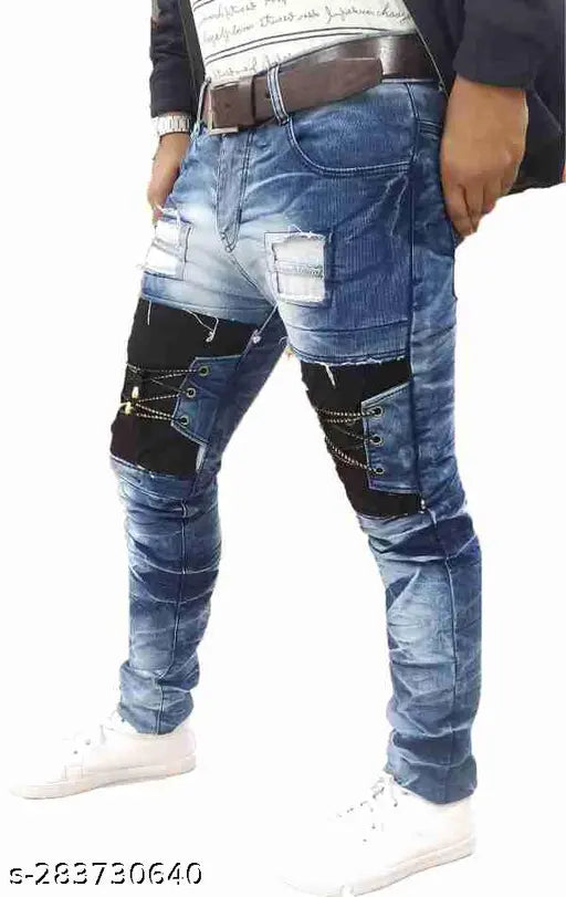 Cotton blend solid net funky outgoing jeans for everyday life, perfect for casual wear. Size 28 (waist 28in, length 41in), made in India