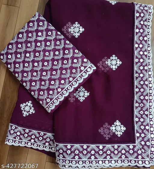 Vibrant 9mm lace sari with heavy work blouse