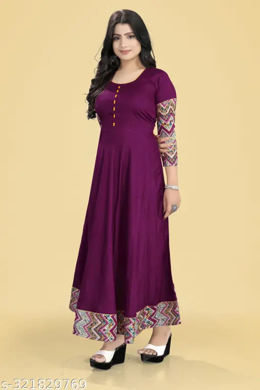 Wine color rayon Anarkali kurti with three-quarter sleeves, ideal for office or special occasions