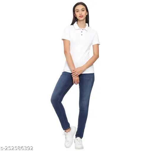 Cotton blend solid half sleeve polo t-shirt for women, ROARERS brand