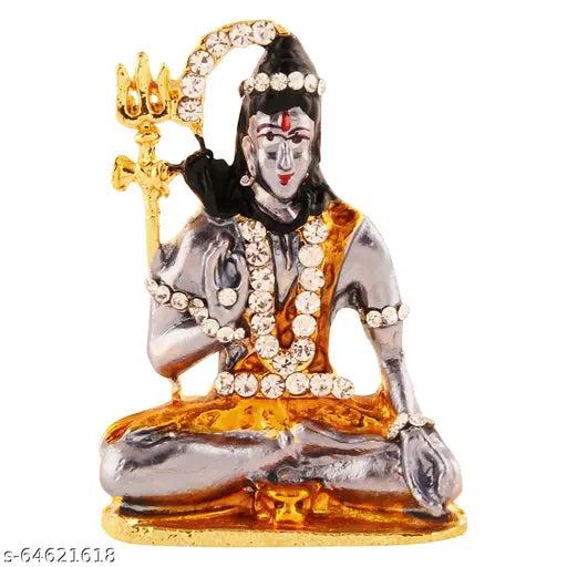 Metal Idol Bhole Nath/Shiva - Indian handcrafted divine presence for car dashboard, study room, and office decor