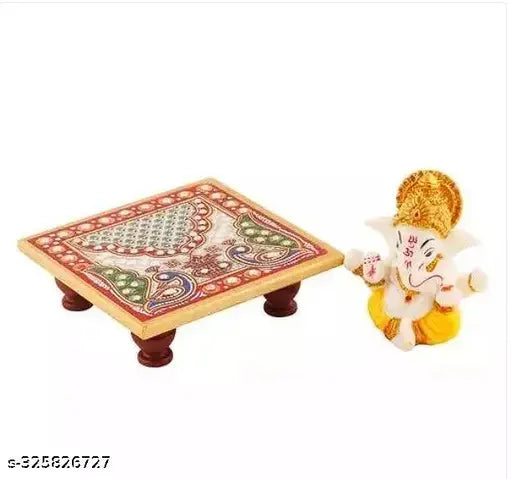 Marble Ganesh Idol, Indian handcrafted showpiece for office or home, vibrant colors, 4x4x4 dimensions