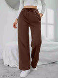Brown cotton straight-fit trousers, cuffed ankles