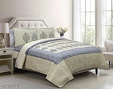 100% Cotton Jaipuri Bed Sheet - Beige Floral Print with 2 Pillow Covers, King Size