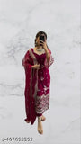 Red embroidered kurta with matching dupatta and pajama set, long sleeves