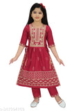 Cotton blend Girls Nyra ethnic dress & pyjama set, embroidered with three-quarter sleeves. Indian handcrafted girls kurta and pyjama pack (N) in sizes 3-4yrs - 8-9yrs