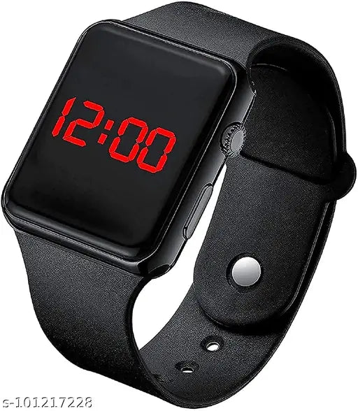 LED watch with digital display, black strap, latest design
