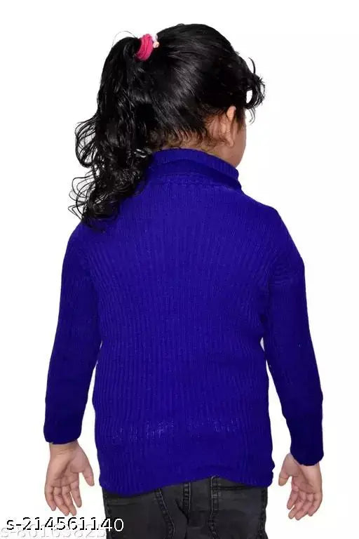 Blue woolen high neck full sleeves thermal T-Shirt and inner sweater for winter girls