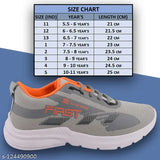 Gray and orange lace-up kids' sports running shoes, size chart