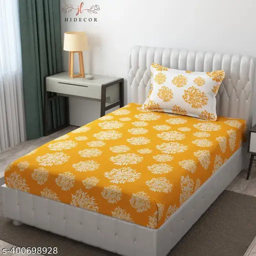 Super soft cotton print floral single bedsheet with 1 pillow cover (yellow & white), microfiber, superfine quality for summer, adult use by HIDECOR