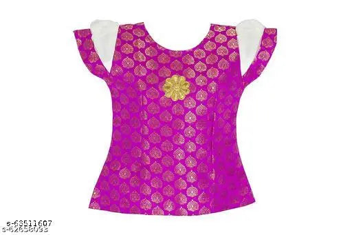 Trending South Style Chanderi Silk Colorblocked Lehenga with Short Sleeves for Kids (6M-8Yrs), origin India