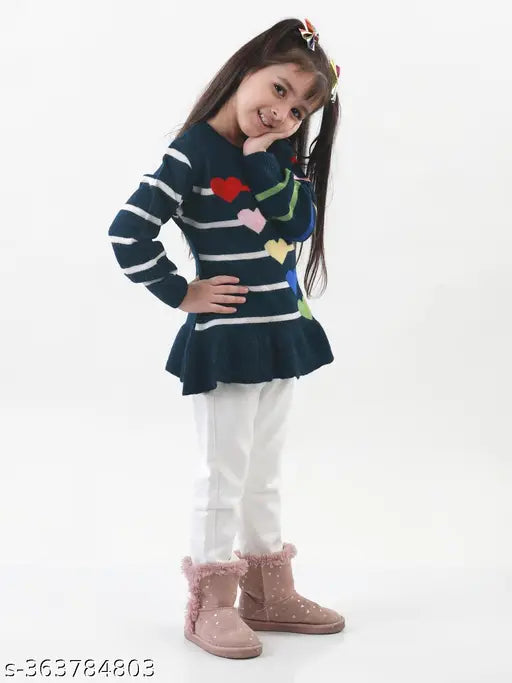 Multi-colored acrylic sweater for girls, self-design pattern, long sleeves, 0-6 months size from India