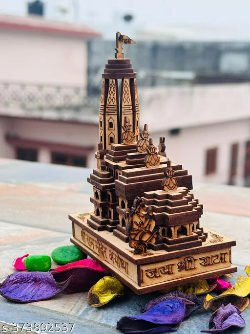 Wooden 3D model Ram Mandir, intricately detailed, 6cm x 11cm x 11cm, Indian origin