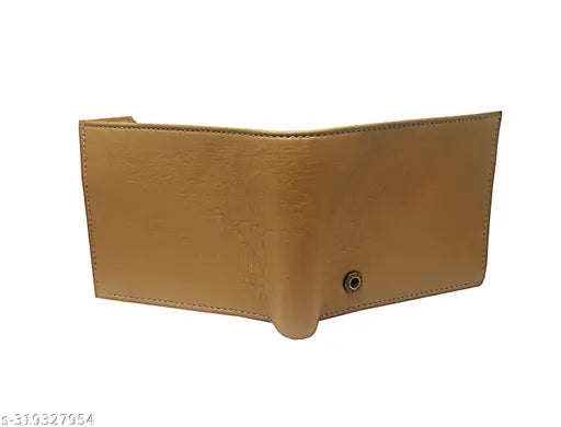 Solid faux leather tri-fold men's wallet with ID window, coin pocket, and multi-card compartment. Trendy gents purse for men, free size (23cm x 9cm). Made in India