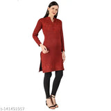 Red embroidered kameez with round neck