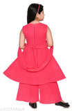 Embellished chiffon kurta set with dupatta and bottomwear for kids, Bollywood style Indian fashion