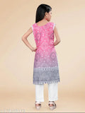 Nivudi Bandhni print cotton kurta set with pants and net dupatta (set of 3), vibrant Indian children's clothing for ages 4-12 years