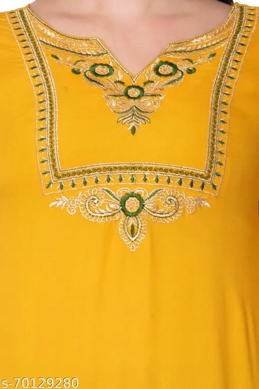 Rayon women's kurta and skirt set, embroidered design, perfect for any occasion, easy-to-wash, soft touch fabric, made in India