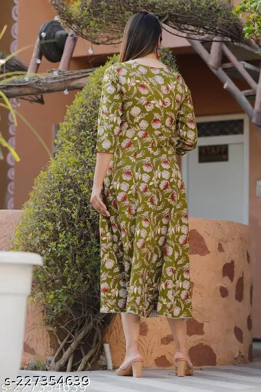 Colorful rayon long kurta anarkali printed and embroidered dress