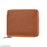 Faux leather tan round wallet, sturdy and long-lasting, 2 compartments, solid pattern. Handy accessory for men's essentials