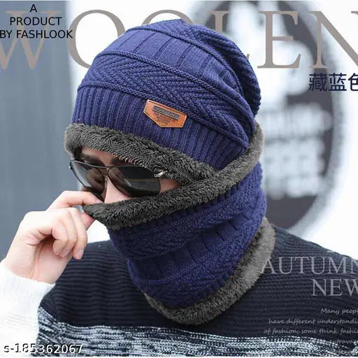 A person wearing a balaclava with fur trim and sunglasses, facing away from the camera