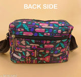 Multicolored, paisley patterned nylon shoulder bag, long strap, zip closure