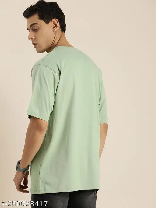 Green cotton Men's typography round t-shirt, oversized design with difference of opinion print on short sleeves, India origin