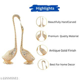 Golden aluminum swan pair figurines, elegant home decor for drawing rooms, Indian craftsmanship
