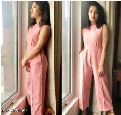 Red polycotton solid women's jumpsuit, sleeveless design for parties, weddings, and events. Quality fabric by Krishna no.1 fashion. Guaranteed satisfaction!