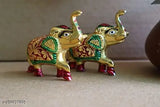 Metal elephant figurine pair, Indian animal decor showpiece for home, temple, office - 7.5 cm L x 2.5 cm B x 6.5 cm H each