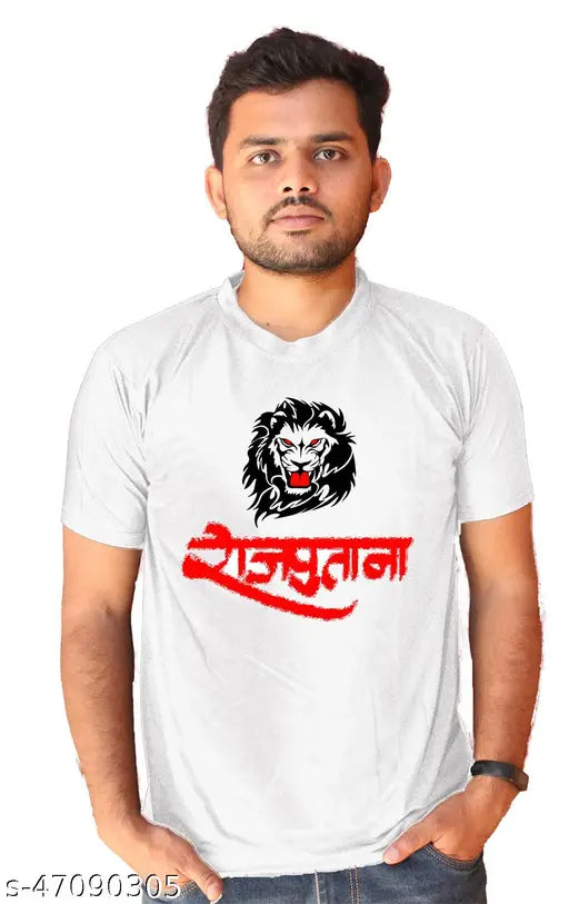 Comfy retro men's polyester T-shirts, printed design, short sleeves, India origin