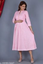 Beautiful cotton Anarkali Kurta with three-quarter sleeves, printed combo, M-XXXL sizes. Indian traditional wear on mannequin