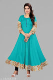 Aqua Blue Viscose Rayon Tussle Tie Anarkali Kurti with three-quarter sleeves, casual office wear, comfortable and breathable