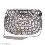 Silver and gold metal clutch with sequins, sling bag