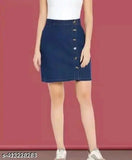 Stylish blue denim western skirt for women & girls, solid pattern, India-made, size options: 26/28/30