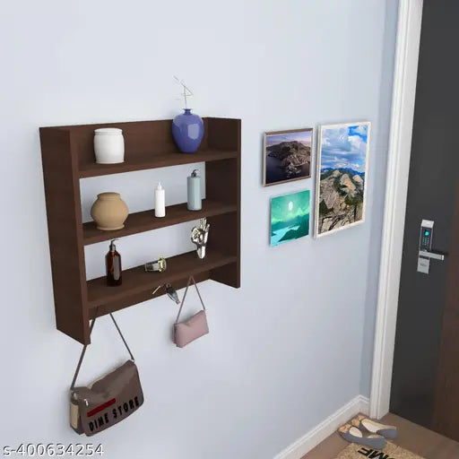 Wooden kitchen rack with 4 shelves, storage compartments below each shelf