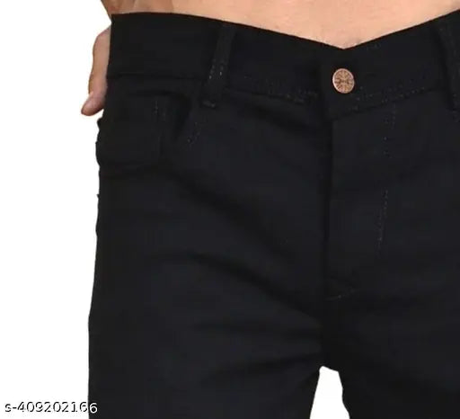 Black stretchable men's slim fit jeans