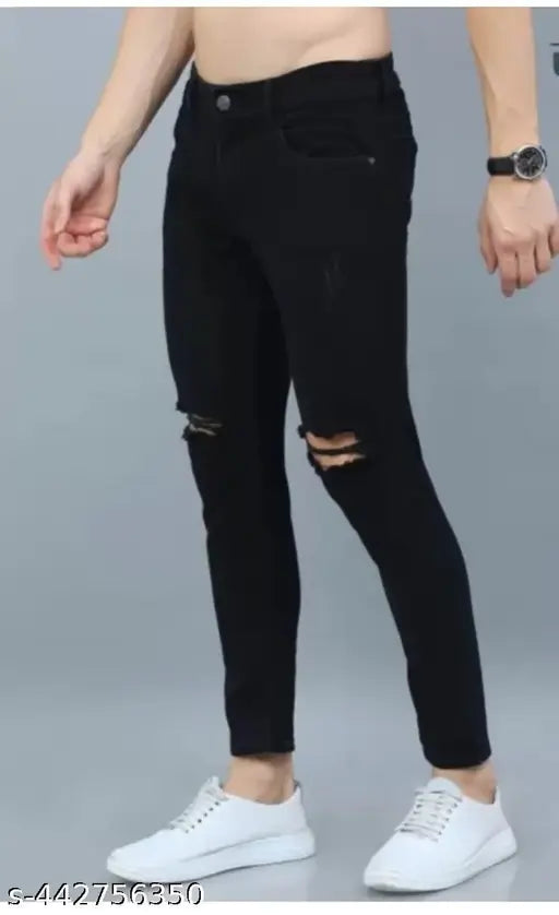 Black denim men's jeans, newly designed by CAMFITS - Solid black print, sizes: 28, 30, 32 (28waist-40length-30hip, 30waist-40length-32hip, 32waist-40length-34hip)