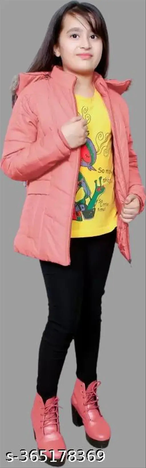 Polyester solid kids jacket, warm for chilly winter seasons, size 7-8, 8-9, 10-11, or 11-12 years. Made in India